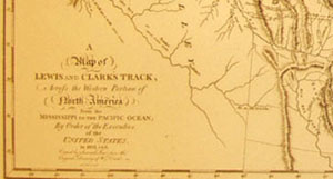 Detail, "A Map of Lewis and Clark's Track, Across the Western portion of North America from the Mississippi to the Pacific Ocean" drawn by Samuel Lewis, published in Biddle and Allen's "History of the Expedition" in 1814